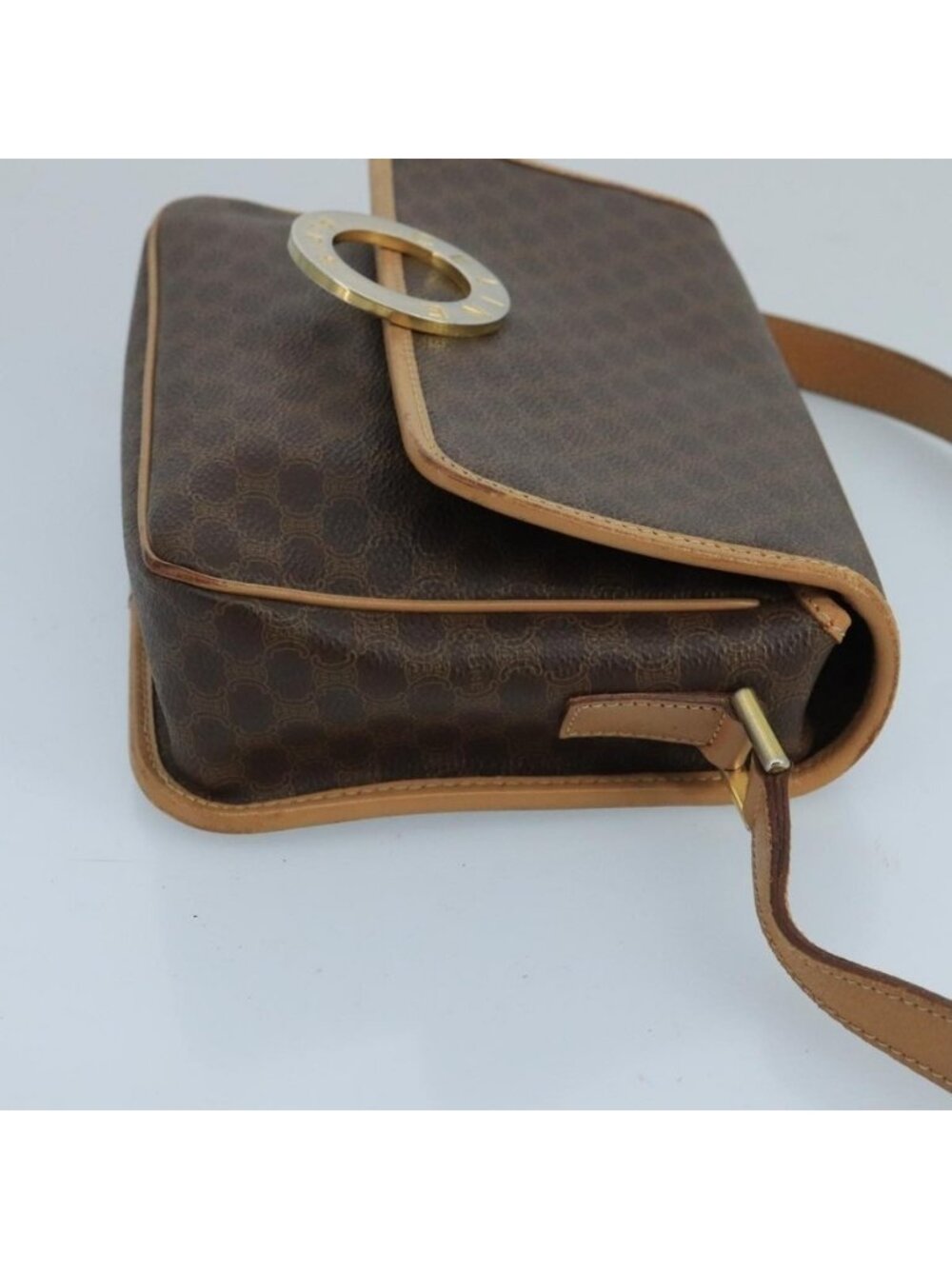 Authentic CELINE Macadam Canvas Circle Shoulder Bag Brown - Picture 11 of 16